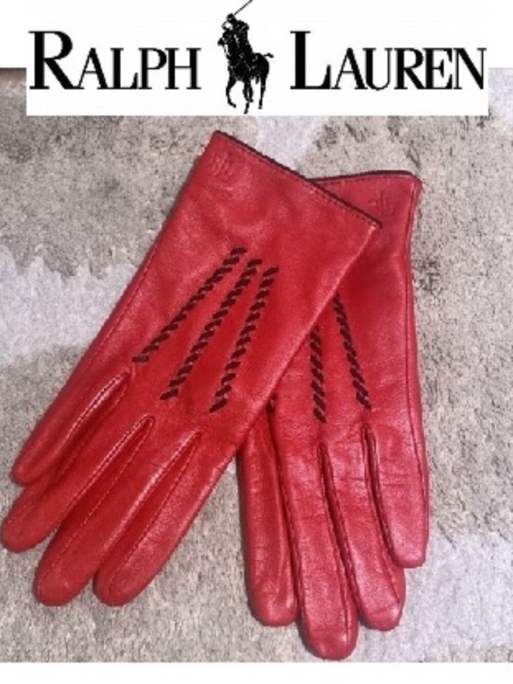 New Luxury $109 Ralph Lauren Pick Stitch 100% Soft Cherry Red Leather Gloves L